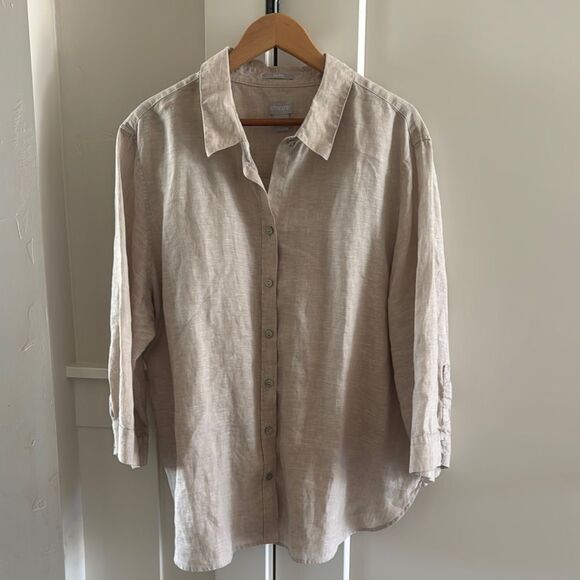 Chico’s No Iron Classic Linen 3/4 Sleeve Natural Beige Button-Up Shirt Size XL20 - Picture 3 of 15